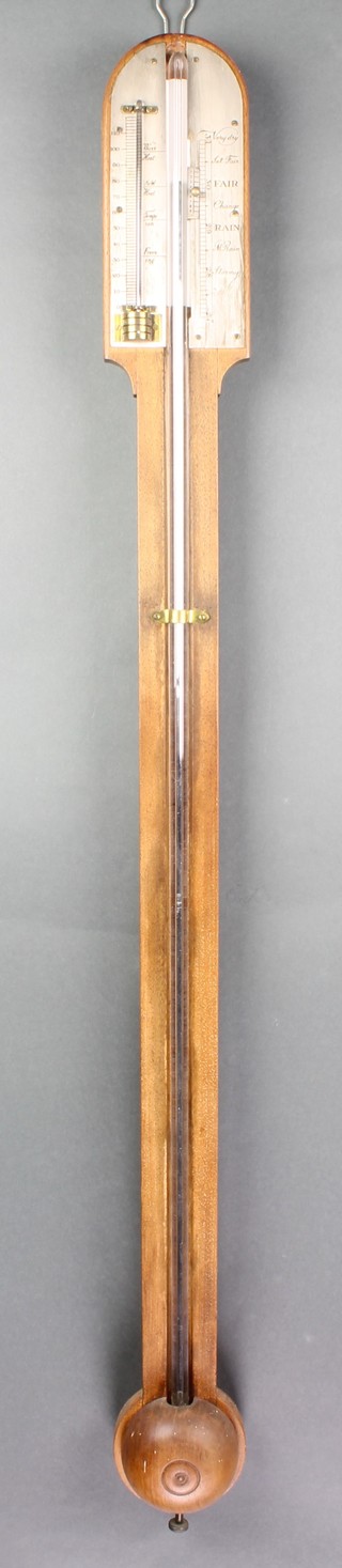 An 18th Century style mercury stick barometer with arched silvered dial 
