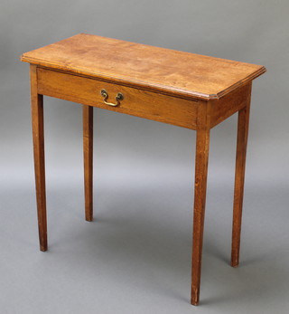 A 19th Century light oak side table fitted a drawer and raised on square tapered supports 30"h x 30"w x 15"d 
