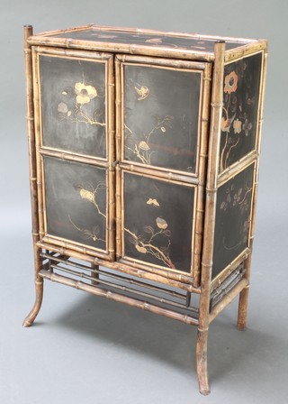 A bamboo cabinet with lacquered panel decoration 33"h x 20 1/2"w x 12"d 
