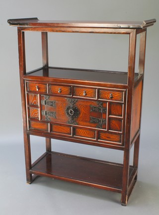 A Chinese hardwood cabinet with recess fitted 4 short drawers and a cupboard enclosed by panelled doors 44 1/2" x 33"w x 14"d  