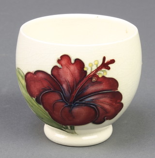 A Moorcroft cream ground hibiscus vase 3"
