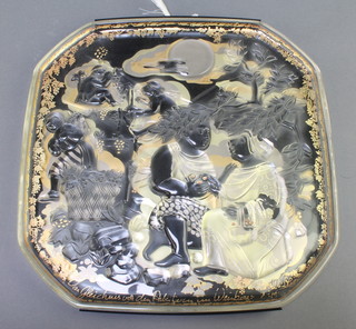 A stylish 1970's Rosenthal moulded glass plaque depicting figures in landscapes 12" 