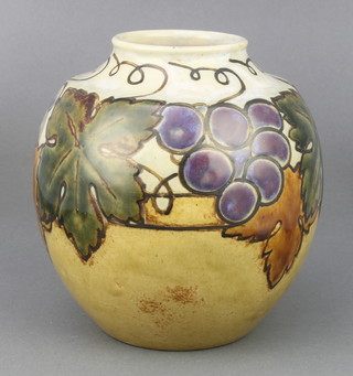 A Royal Doulton baluster vase with grapes and vines decorated by Ethel Beard 6" 