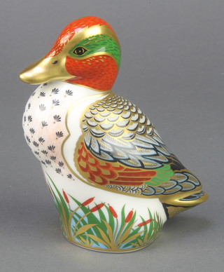 A Royal Crown Derby Japan pattern paperweight in the form of a green winged teal 4 1/2" 