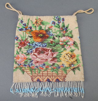 A 1920's/30's ladies bead work evening bag with floral decoration 7" x 6" 