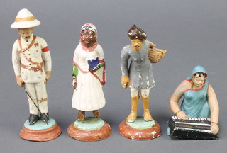 An Indian clay figure of a Policeman and 3 other clay figures 5" 