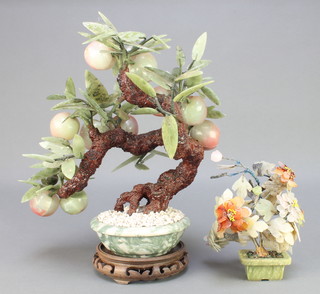 A jade model in the form of a fruit tree 13" and 1 other jade model tree 7" 