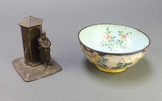 A 19th Century money bank in the form of a Sentry standing by a Sentry Box 5" (old repair to base) together with a 19th/20th Century Chinese cloisonne enamelled bowl 7" 