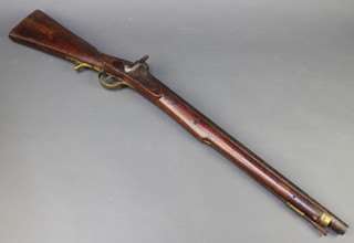 A Percussion lock rifle "musket" with 23 1/2" barrel, the barrel marked D J B the lock plate with crown marks 6135273 complete with ram rod 