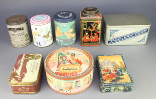 A tin of Page's silver mints, a tin of oyster milk no.2, a W & R Jacobs biscuit tin, a Hershey's chocolate tin 