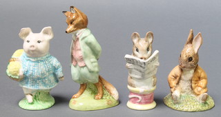 Four Beswick Beatrix Potter figures Little Pig Robinson 4" Benjamin Bunny sat on a bank 3" Tailor of Gloucester 3" and Foxy Whiskered Genlteman 4"