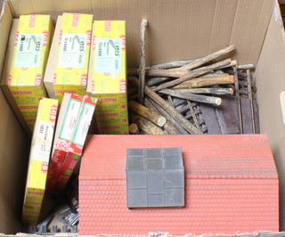 3 boxes of LGB Lehmann mast supports, an engine shed, a quantity of various rails 