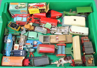 A DInky No.183 Morris Mini Minor boxed, a Matchbox no.73 Model A Ford boxed, a Chinese tin plate model tractor and seeder and a collection of other toy cars 