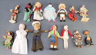 A Nora Wellings style felt figure of a sailor boy 8" and a collection of costume dolls