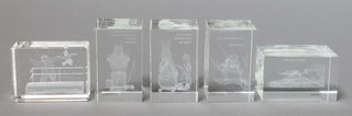Five Country Artists Beatrix Potter crystal treasures - Peter Rabbit 3", Mr Jeremy Fisher 3", The Tailor of Gloucester 3", Jemima Puddleduck 3" and Flying Over the Pier 3" 