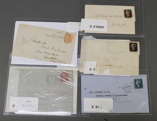 2 Victorian envelopes with penny blacks, do. with tuppenny blue and 2 other Victorian stamped envelopes