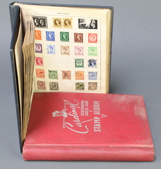 A Cardinal album of used World stamps - Argentina, Bahamas, Solomon Islands, Canadian Provinces, Ceylon, France, GB, Hungary, Indian States, Netherlands, South Africa, a blue Quick Glance album of World stamps - Australia, Belgium, Canada, Cuba, France, Germany, GB, Holland, New Zealand, Rhodesia