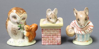 Three Beswick Beatrix Potter figures  Mrs Tittle Mouse 3", Old Mr Brown 3", a Royal Albert ditto Tom Thumb 3" 