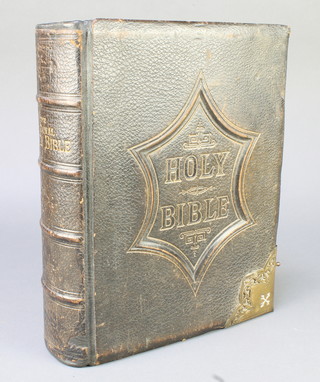 A Victorian leather and brass bound Illustrated National Family bible 