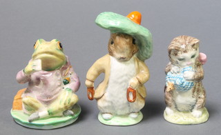 Three Beswick Beatrix Potter figures Miss Moppett 3", Benjamin Bunny 3 1/2" and Mr Jeremy Fisher 3"