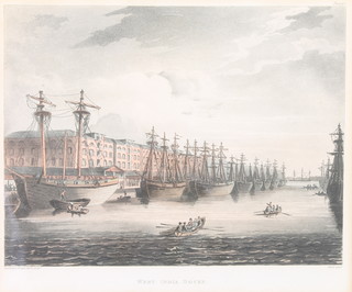 Rowlandson and Pugin print, West India Docks 9" x 11" 