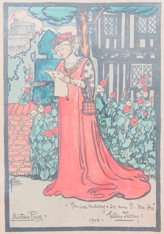 An Edwardian print of Ellen Terry - "You are merry so am I ha ha" dated 1902, from The Merry Wives of Windsor  7" x 7 1/2"  