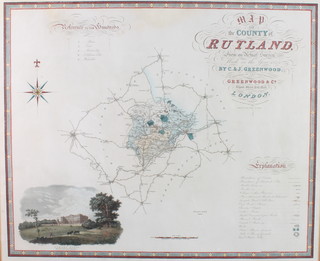 C & J Greenwood a map of The County of Rutland, coloured borders with vignette 22" x 26" 

