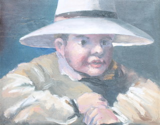 20th Century oil on canvas, unsigned, study of a young boy 15 1/2" x 19 1/2" 