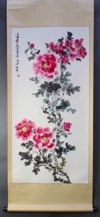 A 20th Century Chinese scroll painting of flowers 
