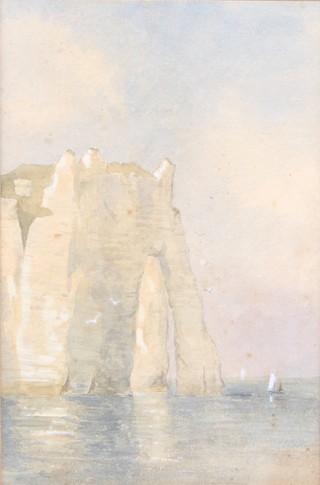 An Edwardian watercolour, unsigned, boats beside a chalk headland 10" x 6 1/2" 