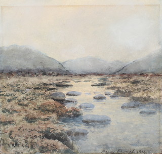 Percy French 1914 watercolour, signed, Irish ? Moorland scene 9" x 9 1/2" 