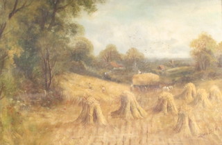 W Walton, oil on canvas, signed, hay making scene with figures 20  1/2" x 29 1/2" 