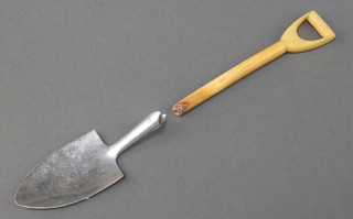 A Victorian novelty silver spade with ivory handle, London 1877, 7" 