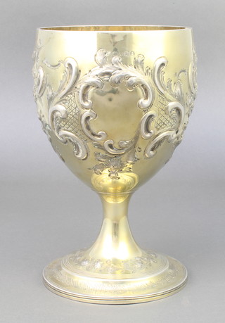 A George III silver gilt repousse cup with floral and scroll decoration, London 1812, 530 grams 8 1/2"h 