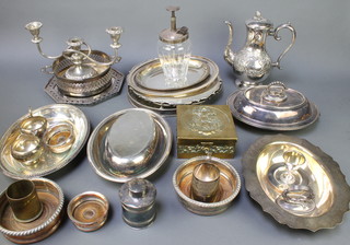 An oval silver plated entree set and a quantity of minor plated items 