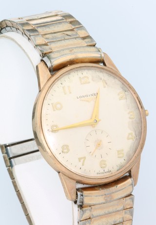 A gentleman's 9ct yellow gold Longines wristwatch with seconds at 6 o'clock 