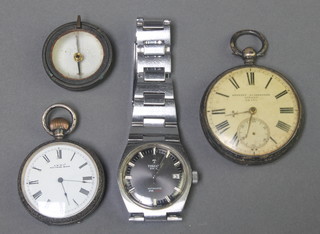 A gentleman's steel cased Tissot automatic PR516 calendar wristwatch and 2 silver pocket watches 