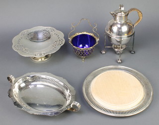 A silver plated Jersey jug and minor plated items
