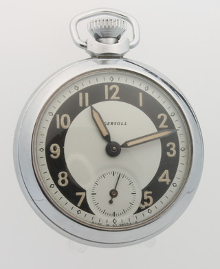A gentleman's chrome cased Ingersoll pocket watch with seconds at 6 o'clock, a ditto in protective case, boxed 