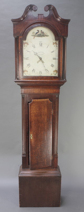 An 18th Century 30 hour longcase clock, the 12 1/2" arched dial marked Wolliwell & Sons Derby with calendar aperture, painted spandrels, contained in an oak case  81"h 