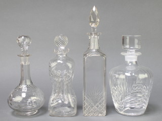 An Edwardian mallet shaped decanter and stopper 9", 3 others 
