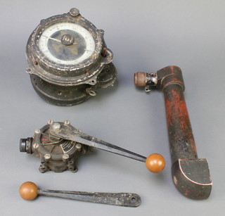 A Second World War "guidance system" reputedly removed from a German bomber marked Funkpeilanzeigegerat and 2 "throttle" sticks 1 marked Allweiler and a periscope  
