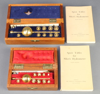 A W Reeves & Co hydrometer (1 weight missing), 1 other hydrometer boxed (no magnifying glass) and 2 spirit tables for Sykes hydrometers  