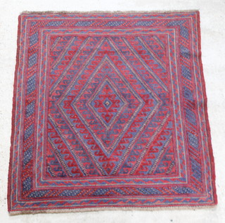 A red and blue ground tribal Gazak rug 49" x 44" 