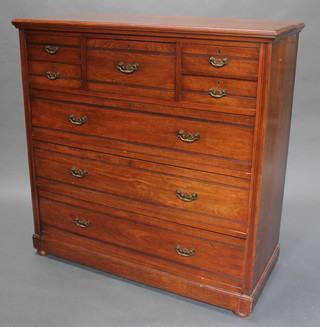 James Shoolbred & Co. a Victorian walnut chest of 5 short drawers above 3 long drawers with brass swan neck drop handles, raised on a platform base 48"h x 47"w x 21"d 