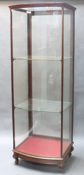 A Victorian glass and mahogany bow front shop display cabinet, on cabriole feet 79"h x 28"w x 24"d 