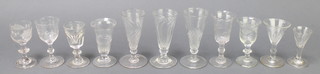 A 19th Century tot with faceted bowl 3 1/2", 10 other 19th Century and later glasses