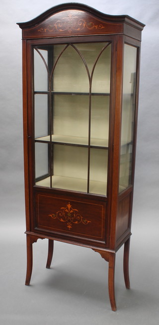 An Edwardian inlaid mahogany display cabinet, fitted adjustable shelves enclosed by astragal glazed panelled doors raised on splayed feet 69"h  x 26"2 x 13"d
