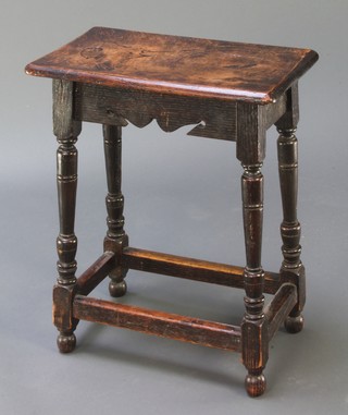 A Victorian rectangular oak joined stool raised on turned and block supports 21"h x 17"w x 10"d 
