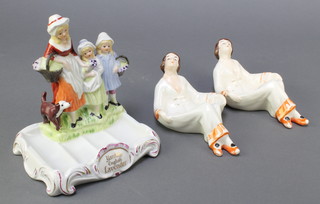 A Yardley's English Lavender soap dish together with 2 Continental porcelain soap dishes in the form of ladies 8" 